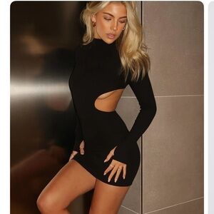 White fox long sleeve cut out black dress size small.